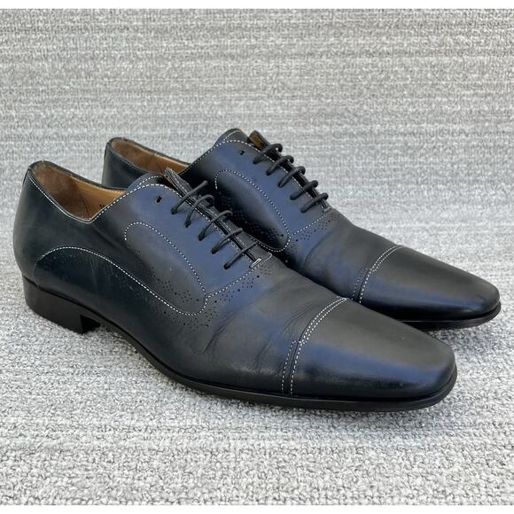 SANTONI Salem Cap Toe Black Leather Oxfords Men\'s Size 10 US